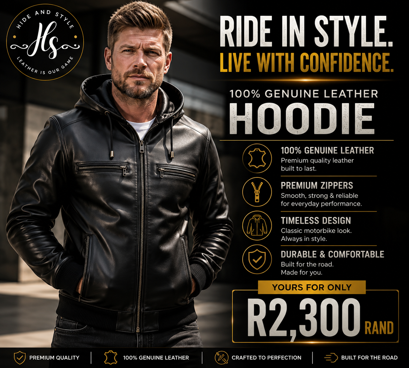 Mens full leather hoodie 